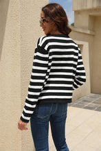 Load image into Gallery viewer, Striped Button Down Round Neck Cardigan