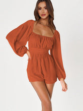 Load image into Gallery viewer, Tie Back Smocked Balloon Sleeve Romper
