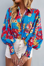 Load image into Gallery viewer, Printed Lantern Sleeve Button-Up Shirt