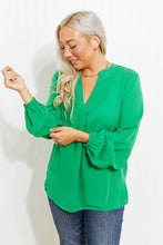 Load image into Gallery viewer, Doe & Rae Making Memories Full Size Pleated Balloon Sleeve Blouse