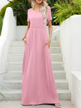 Load image into Gallery viewer, Round Neck Short Sleeve Maxi Dress with Pockets