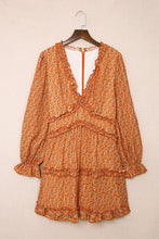 Load image into Gallery viewer, Ditsy Floral Frill Trim Flounce Sleeve Plunge Dress