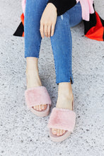 Load image into Gallery viewer, Qupid Feeling Good Faux Fur Platform Slide Sandals in Blush