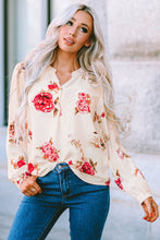 Load image into Gallery viewer, Floral Notched Curved Hem Blouse