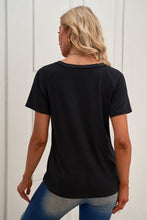 Load image into Gallery viewer, Slogan Graphic V-Neck Short Raglan Sleeve Tee