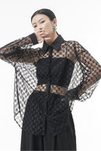 Load image into Gallery viewer, Checkered Curved Hem Button Down Sheer Shirt