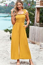 Load image into Gallery viewer, Frill Trim Tie Shoulder Wide Leg Jumpsuit with Pockets