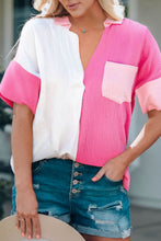 Load image into Gallery viewer, Color Block Textured Johnny Collar Blouse