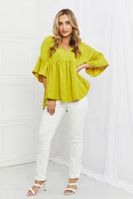 Load image into Gallery viewer, Celeste Look At Me Full Size Flowy Ruffle Sleeve Top in Lime
