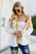 Load image into Gallery viewer, Plaid Button Front Spliced Sherpa Shacket