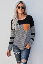 Load image into Gallery viewer, Striped Contrast Round Neck Long Sleeve Top