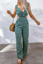 Load image into Gallery viewer, Applique Ruffled Cutout Tied Jumpsuit
