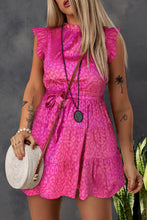 Load image into Gallery viewer, Leopard Tie Belt Tiered Dress