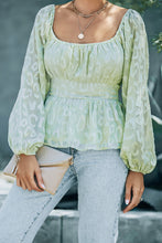 Load image into Gallery viewer, Leopard Square Neck Puff Sleeve Peplum Blouse