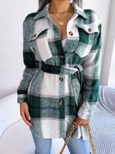 Load image into Gallery viewer, Plaid Belted Button Down Shirt Jacket