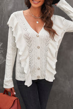 Load image into Gallery viewer, Button Front Ruffle Trim V-Neck Cardigan
