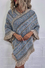 Load image into Gallery viewer, Heathered V-Neck Fringe Hem Poncho