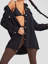 Load image into Gallery viewer, Collared Neck Button-Up Dropped Shoulder Denim Jacket