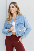 Load image into Gallery viewer, Andree by Unit Full Size Pearl Trim Cropped Denim Jacket
