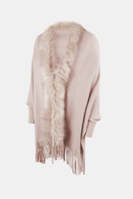 Load image into Gallery viewer, Faux Fur Trim Fringe Hem Poncho