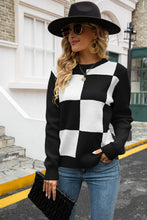 Load image into Gallery viewer, Checkered Round Neck Ribbed Trim Sweater