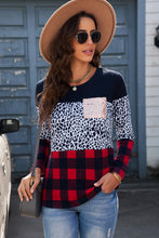 Load image into Gallery viewer, Leopard Plaid Contrast Sequin Long Sleeve Tee