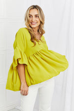 Load image into Gallery viewer, Celeste Look At Me Full Size Flowy Ruffle Sleeve Top in Lime