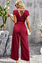 Load image into Gallery viewer, Tie Belt V-Neck Short Sleeve Jumpsuit