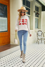 Load image into Gallery viewer, Woven Right Lip Graphic Slit Dropped Shoulder Sweater