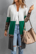 Load image into Gallery viewer, Leopard Color Block Open Front Longline Cardigan