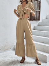 Load image into Gallery viewer, Puff Sleeve Cropped Top and Wide Leg Pants Set