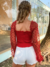 Load image into Gallery viewer, Polka Dot Frill Trim Smocked Crop Top