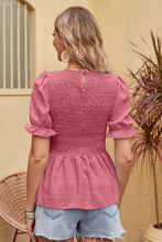 Load image into Gallery viewer, Swiss Dot Smocked Peplum Blouse