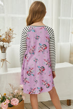 Load image into Gallery viewer, Girls Floral Striped Raglan Sleeve Dress