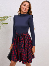 Load image into Gallery viewer, Plaid Tie Waist Ruffle Shoulder Dress