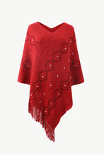 Load image into Gallery viewer, Pearl Trim V-Neck Fringe Hem Poncho