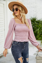 Load image into Gallery viewer, Frill Hem Smocked Balloon Sleeve Blouse