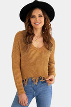 Load image into Gallery viewer, Drop Shoulder Distressed Hem Sweater