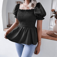 Load image into Gallery viewer, Smocked Puff Sleeve Peplum Top