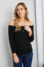 Load image into Gallery viewer, Culture Code Buttoned Off-Shoulder Ribbed Top