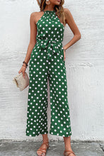 Load image into Gallery viewer, Polka Dot Grecian Wide Leg Jumpsuit