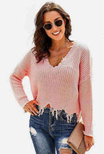 Load image into Gallery viewer, Drop Shoulder Distressed Hem Sweater
