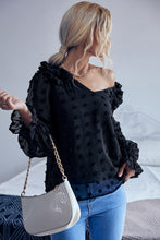 Load image into Gallery viewer, Swiss Dot Ruffled Shoulder Blouse