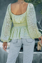 Load image into Gallery viewer, Leopard Square Neck Puff Sleeve Peplum Blouse