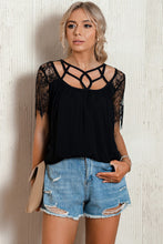 Load image into Gallery viewer, Strappy Neck Spliced Lace Top