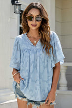 Load image into Gallery viewer, Applique Frill Trim Flutter Sleeve Blouse