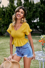 Load image into Gallery viewer, Button Front Smocked Peplum Blouse