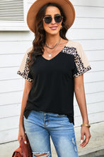 Load image into Gallery viewer, Leopard Sleeve Side Slit Tee-Shirt