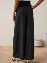 Load image into Gallery viewer, High Smocked Waist Buttoned Relax Fit Long Pants