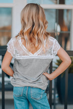 Load image into Gallery viewer, Girls Spliced Lace V-Neck Tee Shirt